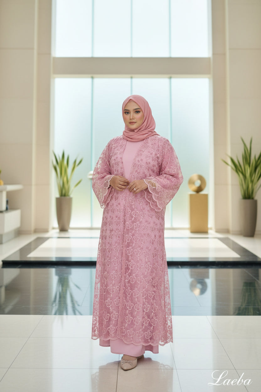 Lace Blossom Abaya (Pink) – Limited Edition