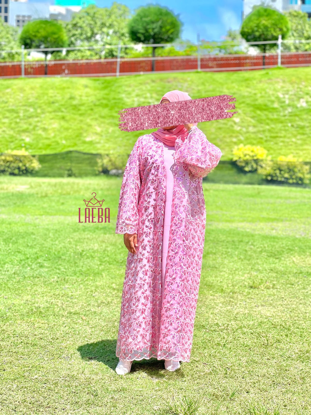 Lace Blossom Abaya (Pink) – Limited Edition