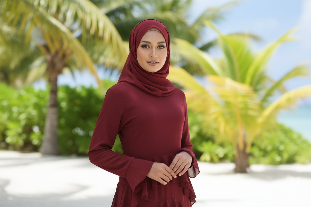 Wine Red Ruffle Layered Chiffon Dress