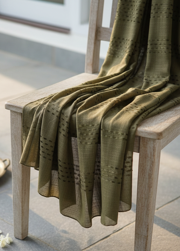 Olive/khaki green chiffon shawl with textured pattern